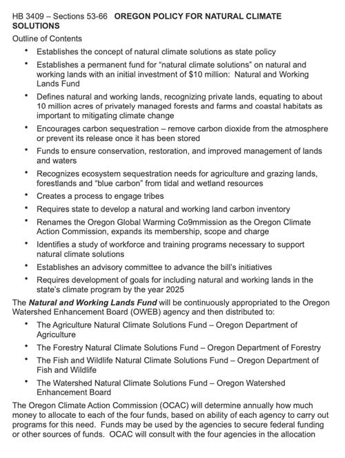 Oregon policy for natural climate solutions
